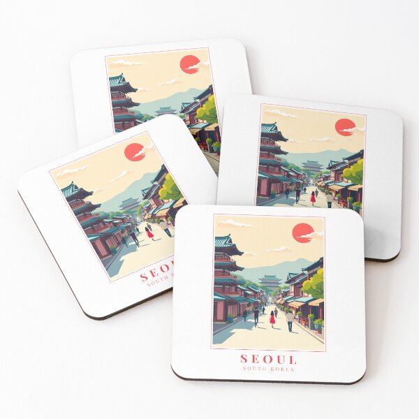 Item preview, Seoul South Korea Illustration – Urban Skyline, Historic Streets & Mountain Backdrop designed and sold by MapMyMiles.