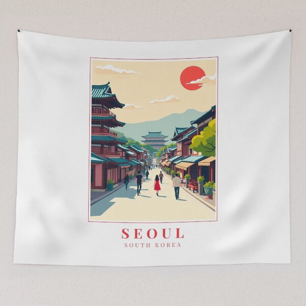Item preview, Seoul South Korea Illustration – Urban Skyline, Historic Streets & Mountain Backdrop designed and sold by MapMyMiles.