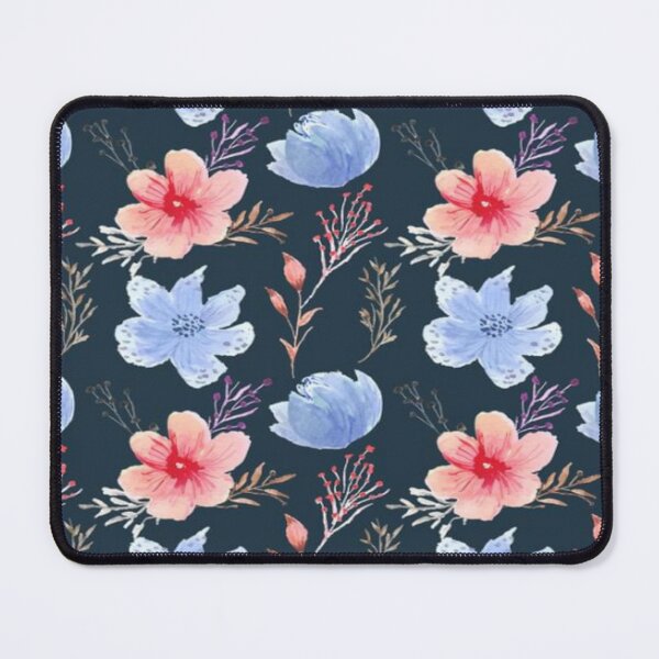 Item preview, Floral Design 245 Watercolor Blue & Coral Floral Pattern on Dark Background designed and sold by Kimmi graphics.