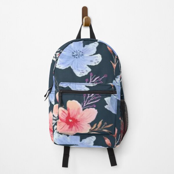 Item preview, Floral Design 245 Watercolor Blue & Coral Floral Pattern on Dark Background designed and sold by Kimmi graphics.