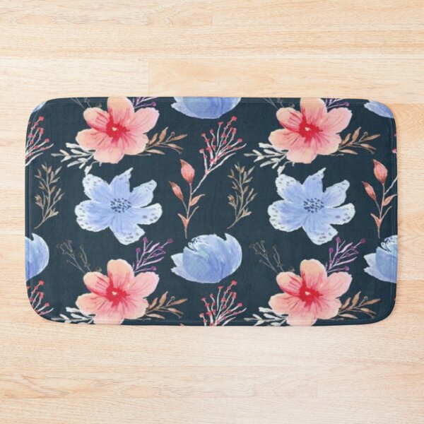 Item preview, Floral Design 245 Watercolor Blue & Coral Floral Pattern on Dark Background designed and sold by Kimmi graphics.