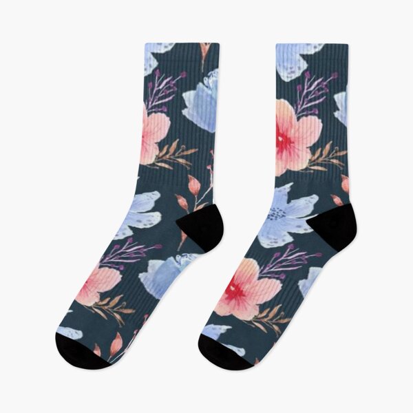 Item preview, Floral Design 245 Watercolor Blue & Coral Floral Pattern on Dark Background designed and sold by Kimmi graphics.