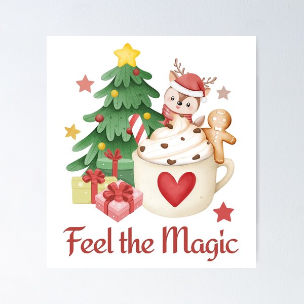 Item preview, Christmas Reindeer Feel the Magic Festive Holiday Design designed and sold by PrintandJoy.