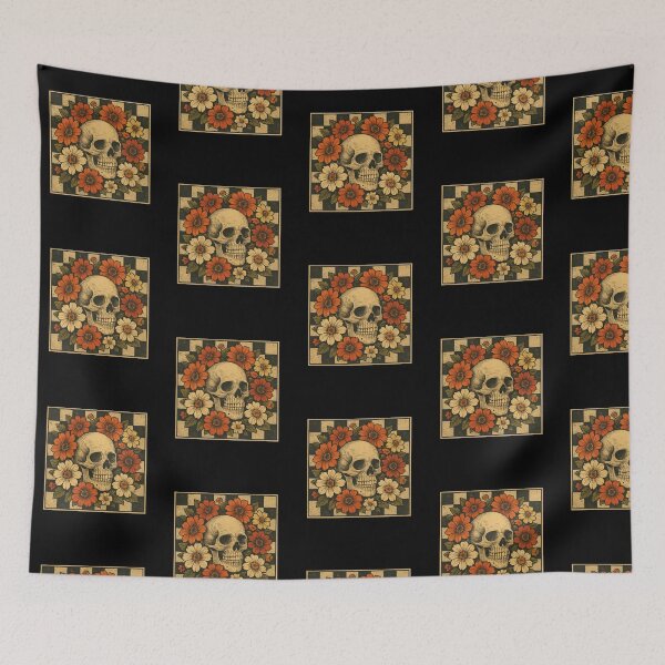 Item preview, Retro Floral Skeleton Checkered Halloween designed and sold by SOUFIANE1991.