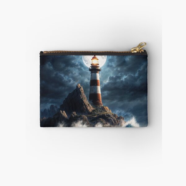 Item preview, Moonlit Lighthouse Beacon Amidst Crashing Waves Astonishing AI Concept Art by Xzendor7 designed and sold by Xzendor7 Digital Art Creations.
