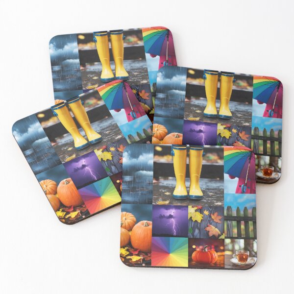 Item preview, Cozy Fall Collage – Pumpkins Rain Boots Umbrella and Tea designed and sold by EmeraldeaArt.
