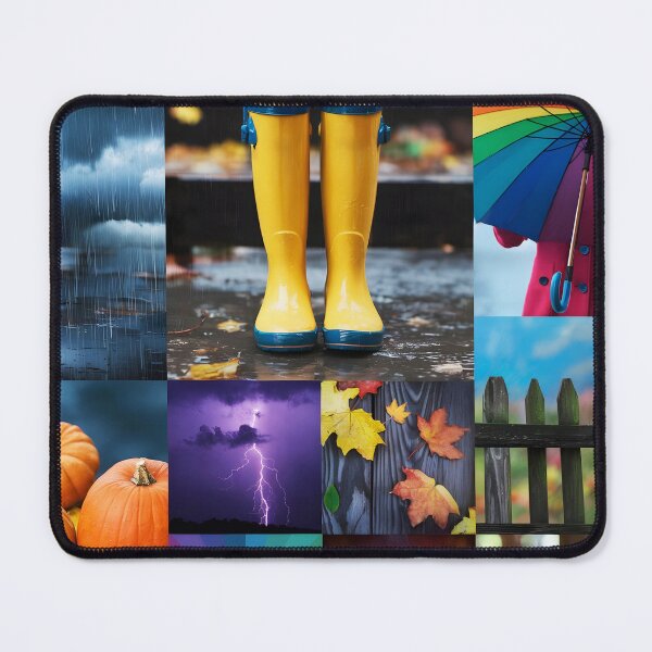 Item preview, Cozy Fall Collage – Pumpkins Rain Boots Umbrella and Tea designed and sold by EmeraldeaArt.