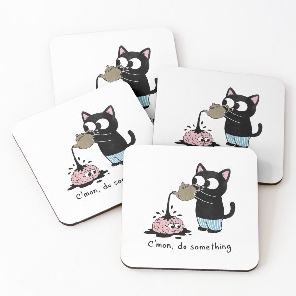 Item preview, Funny Cat Coffee Brain Meme Illustration designed and sold by MonkiFlipp.