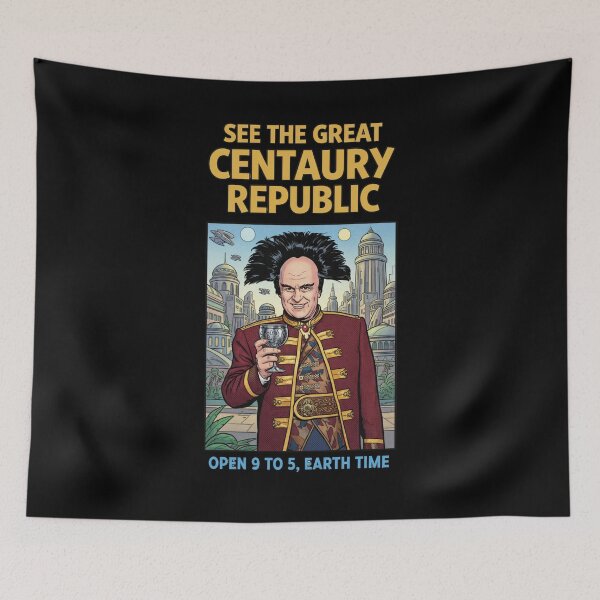 Item preview, Great Stellar Republic – Retro Space Tourism Poster with Toasting Ambassador - B5 designed and sold by Fenay Designs.