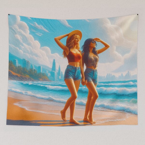 Item preview, Golden Beach Walk – Summer City Skyline Artwork designed and sold by arven-studio.