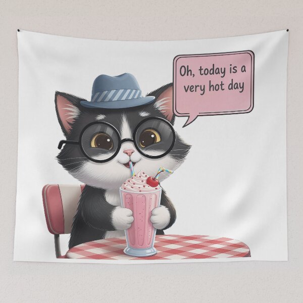 Item preview, Cute Cat Drinking Milkshake on a Hot Day designed and sold by DroolWorthyUS.
