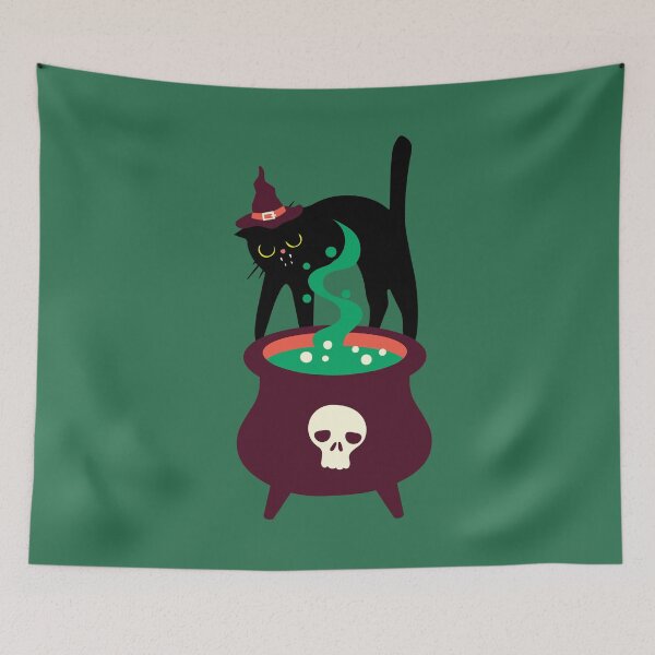 Item preview, Black Cat and Witch's Cauldron | Funny Halloween Cat designed and sold by RR-Arts.