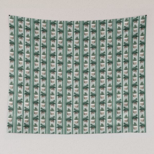 Item preview, Succulent Seamless Pattern – Watercolor Plants with Green Stripes designed and sold by Dee-Stroud.