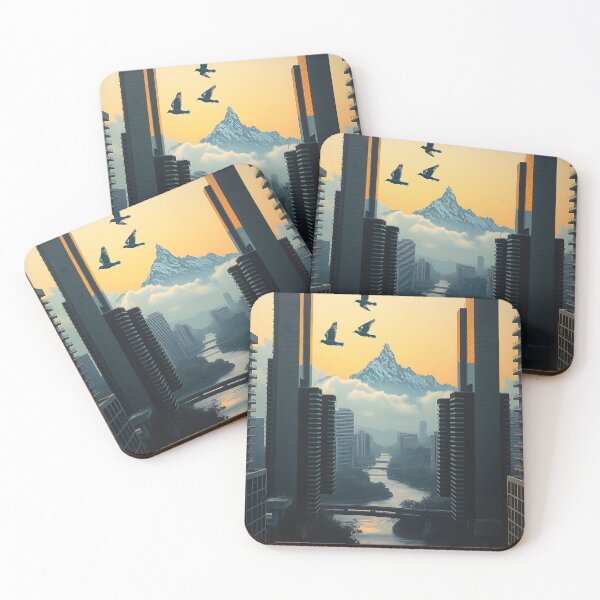 Item preview, Amber Haze Over Obsidian Skyscrapers, Birds Carve Gold, Hope Rises designed and sold by PanoramaPrints.