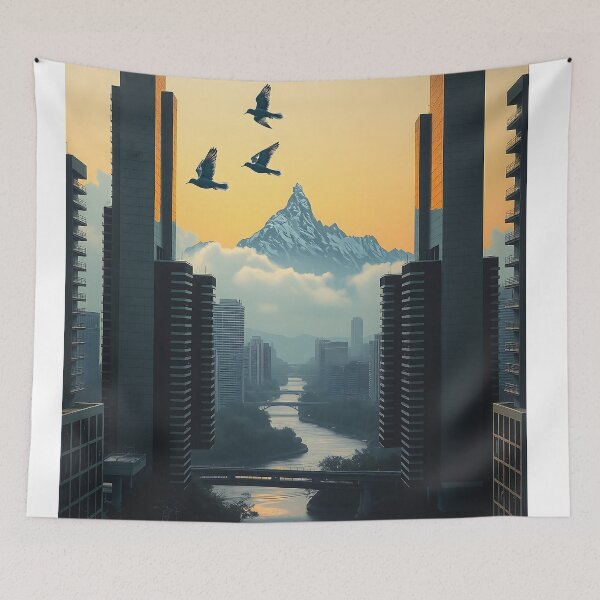 Item preview, Amber Haze Over Obsidian Skyscrapers, Birds Carve Gold, Hope Rises designed and sold by PanoramaPrints.