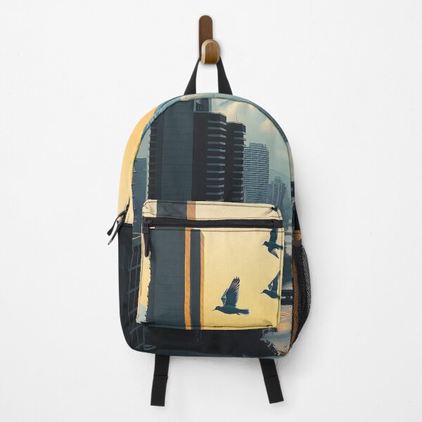 Item preview, Amber Haze Over Obsidian Skyscrapers, Birds Carve Gold, Hope Rises designed and sold by PanoramaPrints.