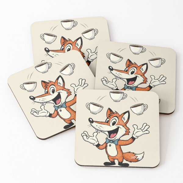 Item preview, Funny Retro Fox – Cartoon Fox Juggling Coffee Cups designed and sold by Imaginationbeyond.