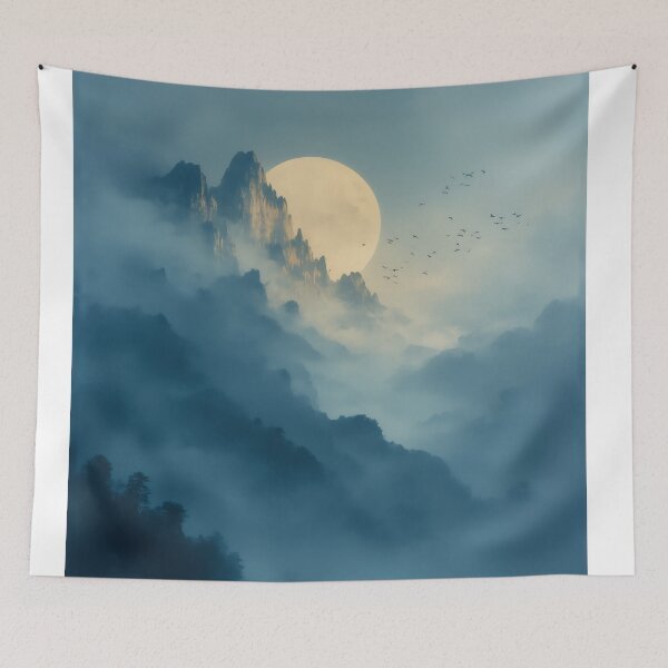 Item preview, Moonlit Peaks Embrace Silent Summit in Misty Twilight Veil designed and sold by PanoramaPrints.