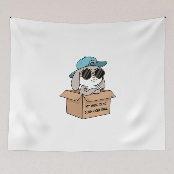 Item preview, Cool Grumpy Bunny in Box Cartoon Illustration designed and sold by DroolWorthyUS.