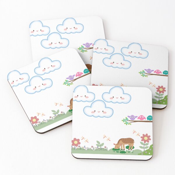 Item preview, Cute Nature Scene with Deer, Birds and Smiling Clouds designed and sold by ankeyhooba.