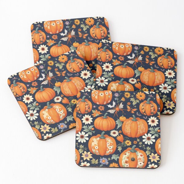 Item preview, Floral Patchwork Halloween Pumpkins And Flowers On A Dark Background designed and sold by CarrollGene.