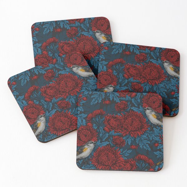 Item preview, Redstarts in the chrysanthemums in blue and red designed and sold by Katerina Mitkova Kirilova.