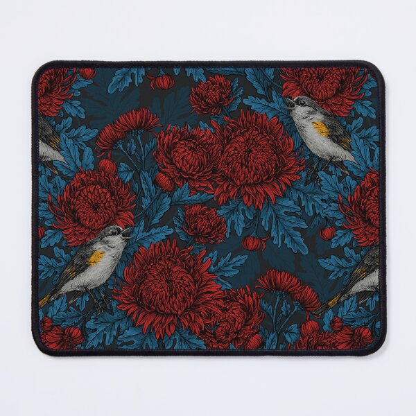 Item preview, Redstarts in the chrysanthemums in blue and red designed and sold by Katerina Mitkova Kirilova.