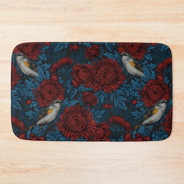 Item preview, Redstarts in the chrysanthemums in blue and red designed and sold by Katerina Mitkova Kirilova.