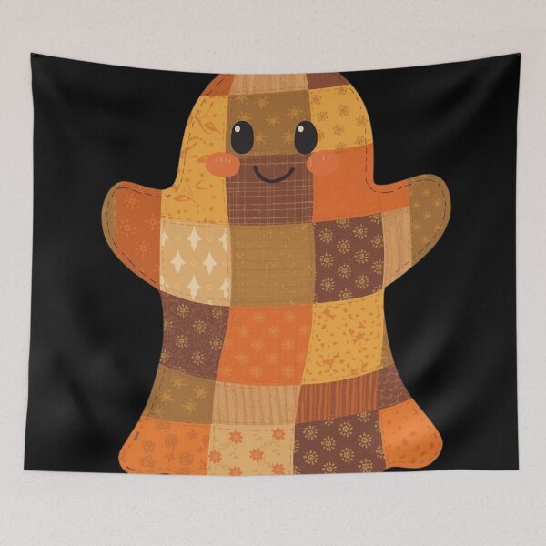 Item preview,  Patchwork quilted ghost illustration with autumn colours designed and sold by Monascreativeempire.