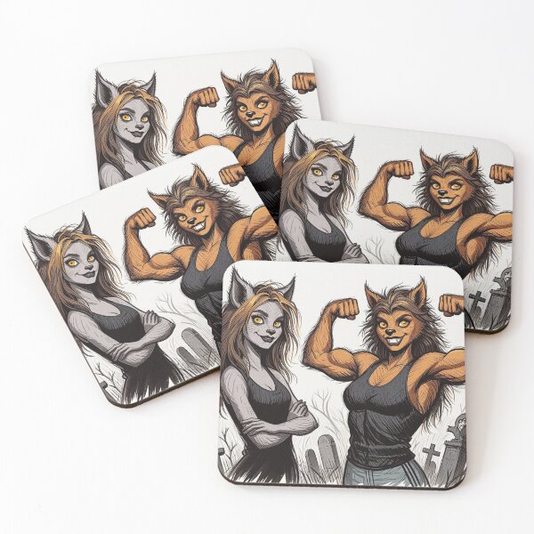 Item preview, Werewolf Girls cool halloween graphic novel style illustration art designed and sold by Vintage Designs +.