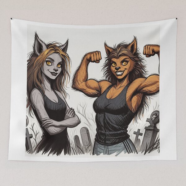 Item preview, Werewolf Girls cool halloween graphic novel style illustration art designed and sold by Vintage Designs +.