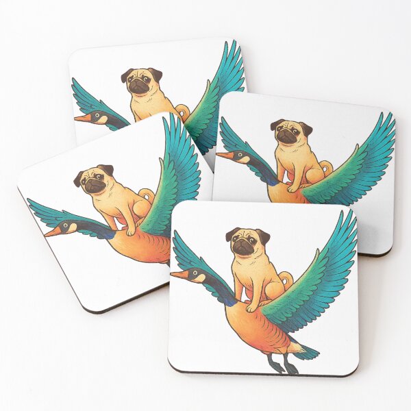 Item preview, Pug of Nonsense – Whimsical Dog Riding a Goose designed and sold by THISPUGVIBE.