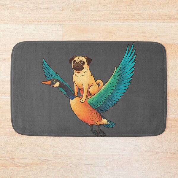 Item preview, Pug of Nonsense – Whimsical Dog Riding a Goose designed and sold by THISPUGVIBE.