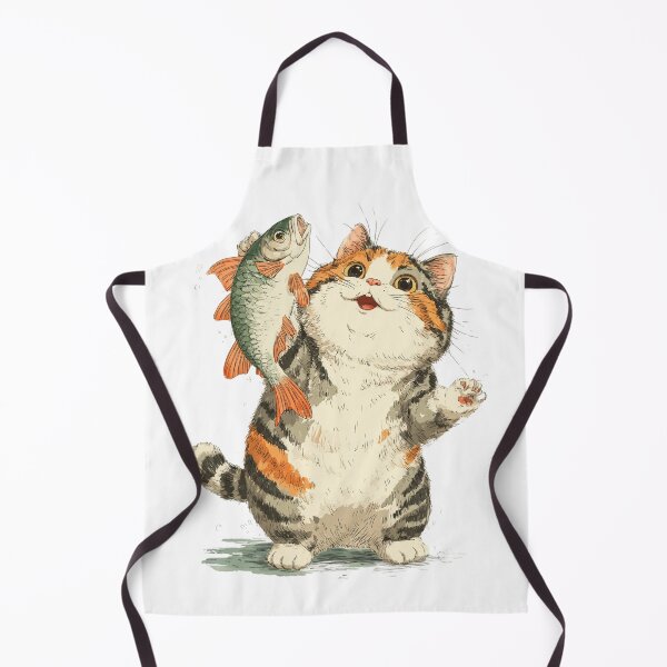Item preview, Happy Cartoon Cat with Fish – Funny Animal Motif designed and sold by Meiersbeste.