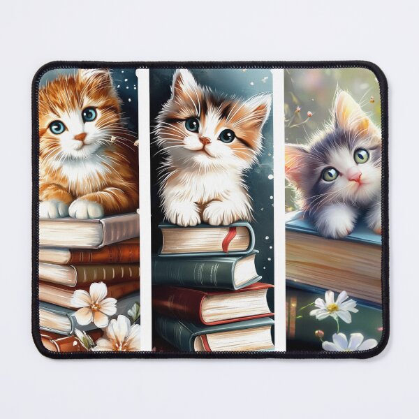 Item preview, Whimsical Kittens with Books and Blossoms designed and sold by SN-art-design.