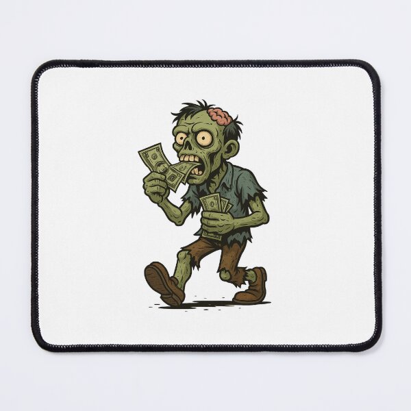 Item preview, It’s a zombie holding cash in its hand and mouth.” designed and sold by VibeWeer.