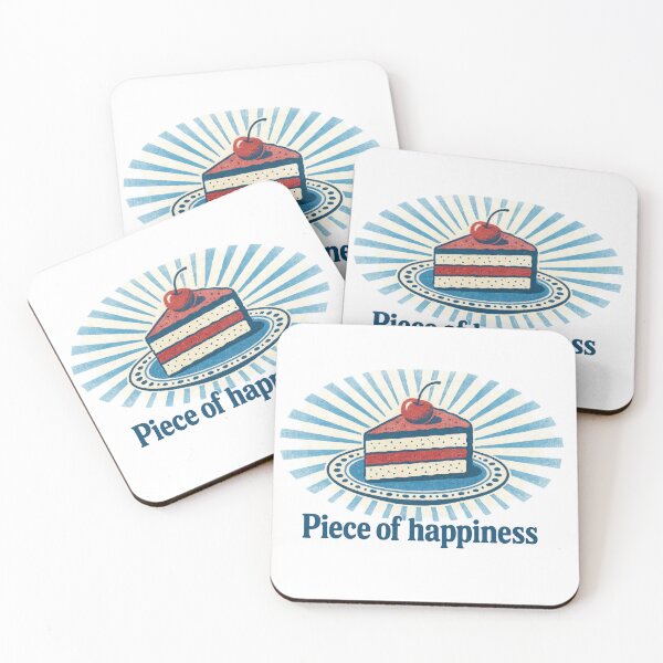 Item preview, Cake illustration with cherry topping and text Piece of happiness, suitable for background, AI Generated designed and sold by dvoevnore.