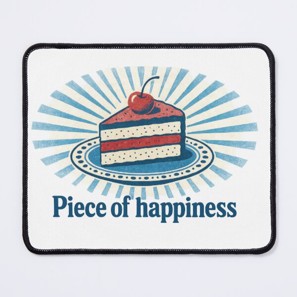 Item preview, Cake illustration with cherry topping and text Piece of happiness, suitable for background, AI Generated designed and sold by dvoevnore.