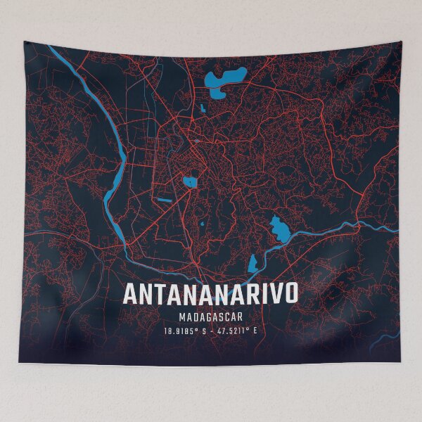 Item preview, Antananarivo Red & Blue Minimalist Map designed and sold by HomeLivingCo.