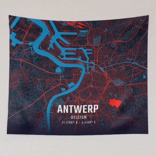 Item preview, Antwerp Red & Blue Minimalist Map designed and sold by HomeLivingCo.