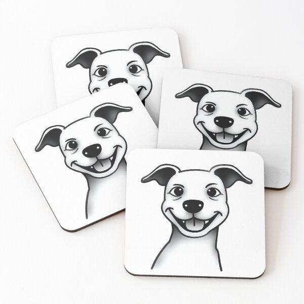 Item preview, Smiling Pitbull Dog – Bold Black & White Cartoon Illustration designed and sold by The Sandy Design Store.