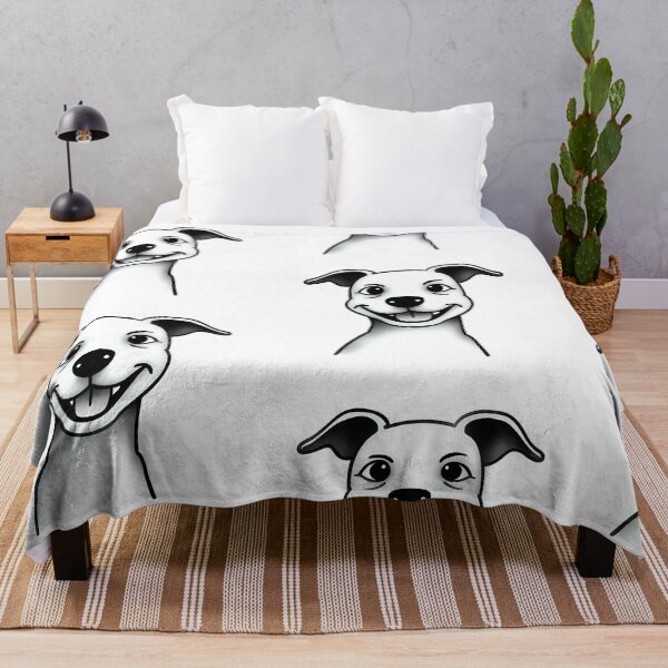 Item preview, Smiling Pitbull Dog – Bold Black & White Cartoon Illustration designed and sold by The Sandy Design Store.