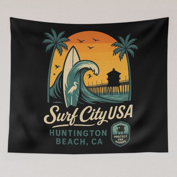 Item preview, Surf City USA – Modern Huntington Beach Pier & Surfboard Design designed and sold by getpressedshirt.