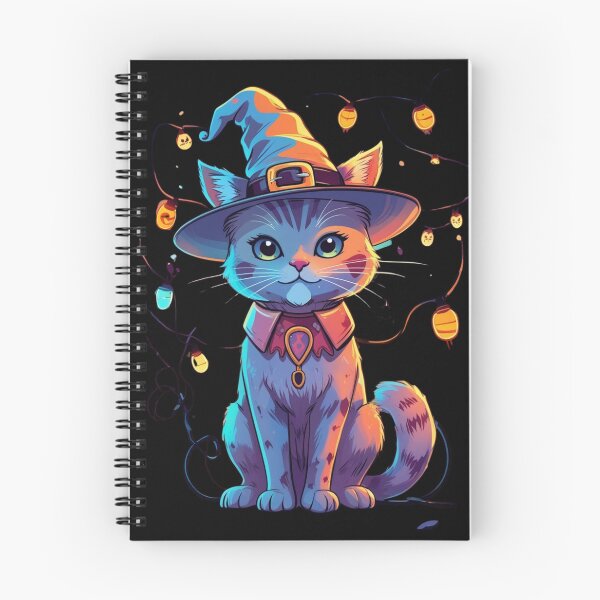 Item preview, Neon Halloween Cat in Witch Hat with Lantern Lights designed and sold by Medeea Publishing.