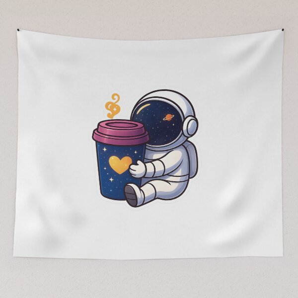 Item preview, Cute Astronaut Hugging Galaxy Coffee Cup Sticker – Space Lover Cosmic Cafe Art designed and sold by Papurica.