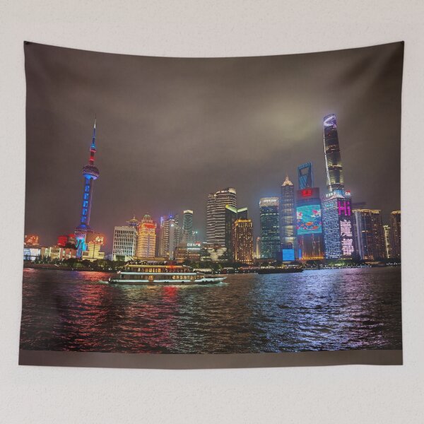 Item preview, Electric Dreams - Futuristic Shanghai Skyline, A Cyberpunk Vision designed and sold by Luminari Creations.