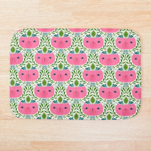 Item preview, Whimsical Pink Cat with folk art floral Ogee Pattern designed and sold by Kathy Osborne Studio.