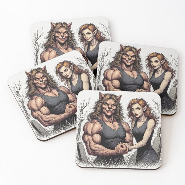 Item preview, Werewolf Girls cool halloween graphic novel style illustration art designed and sold by Vintage Designs +.