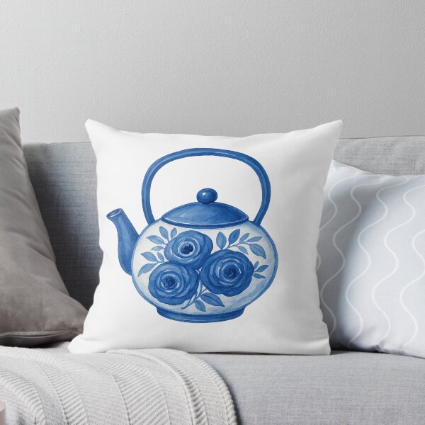 Item preview, Blue Porcelain Teapot – Hand-Painted Watercolor  design  designed and sold by Pacika.