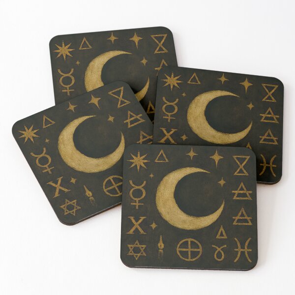 Item preview, Mystical Golden Crescent Moon With Astrology Symbols designed and sold by PandaTShirtShop.